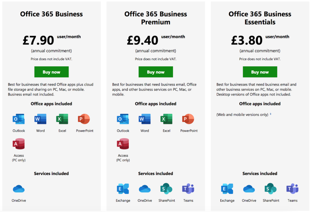Office365 Pricing Page