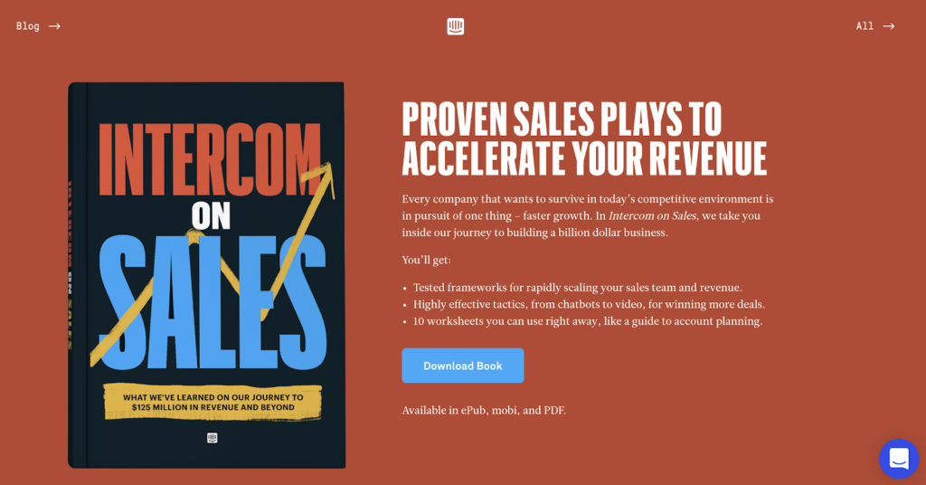 An Ebook sold by Intercom on how to use sales to accelerate your revenue