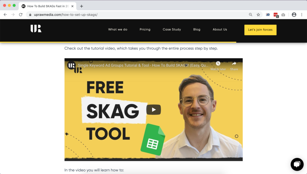 Screenshot of SKAG video tutorial