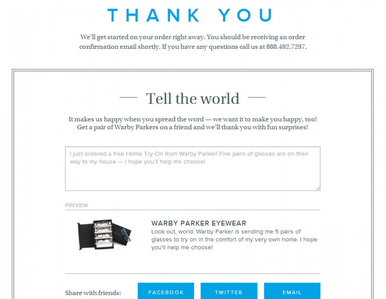 Thank You Page by Warby Parker Eyewear